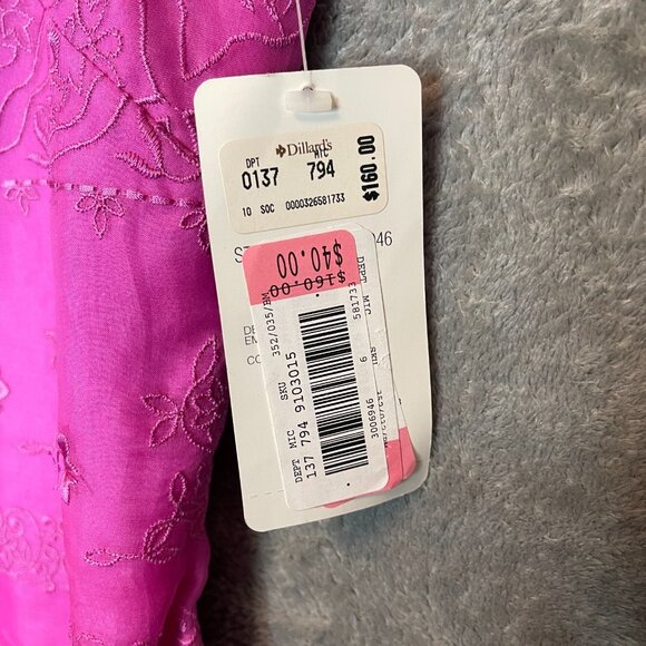 Vtg David Warren Women Embroidered Retro 60s Fuchsia Pink Silk Sheath Dress 6 - Picture 5 of 12